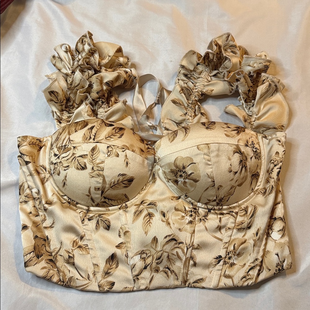 Floral Cream and Brown Bustier Top